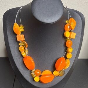 Chicos Chunky Orange Beaded Necklace Boho Vacation